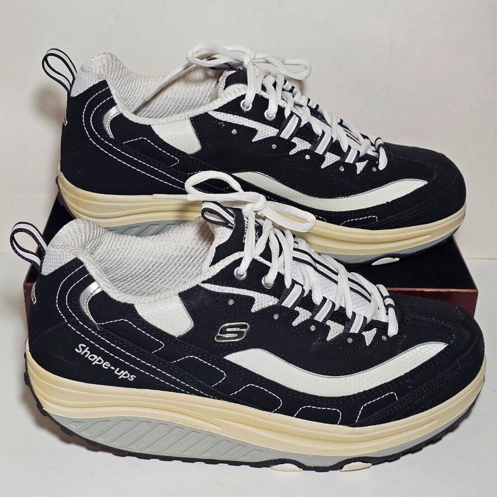 Skechers Shape Ups Womens Sz 9.5 Shoes Black White Walking Training Sneakers